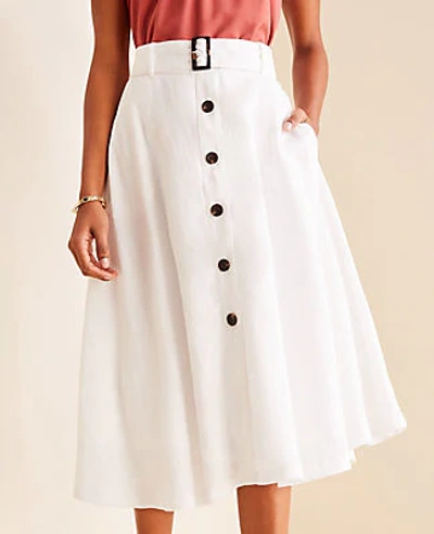 Ann Taylor Petite Tortoiseshell Print Belted Button Skirt In White