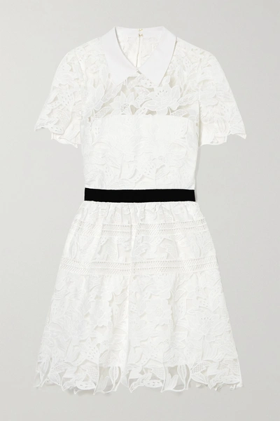 self-portrait grosgrain-trimmed guipure lace mini dress SELF-PORTRAIT Grosgrain-Trimmed Guipure Lace Mini Dress