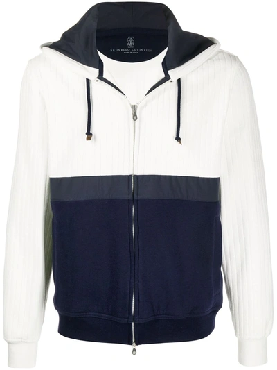 Brunello Cucinelli Two-tone Zipped Hoodie In White