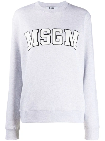 Msgm Logo Print Cotton Sweatshirt In Grey