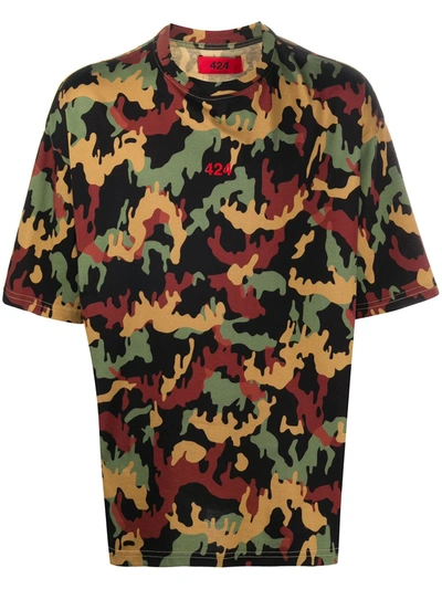 424 Logo Camouflage Print T-shirt In Brown