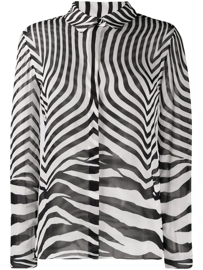 Just Cavalli Semi-sheer Zebra Print Shirt In White