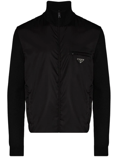 Prada Zip-up Knit Cardigan Jacket In Black