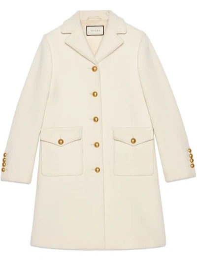 Gucci Off-white Wool Single-breasted Coat In Cream