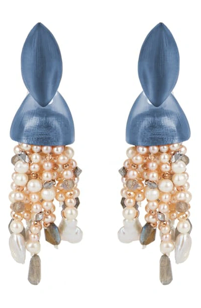 Alexis Bittar Faux-pearl & Crystal Lucite Waterfall Clip-on Earrings In Ocean
