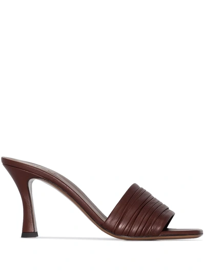 Neous Sham Ruched Leather Mules In Brown