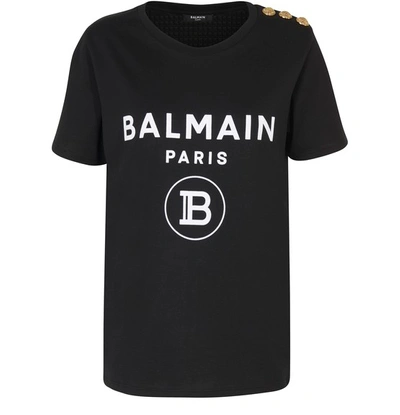 Balmain Logo T-shirt In Eab Noir Blanc