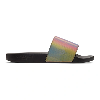 Givenchy Iridescent Logo-print Rubber Sliders In 960 Multi