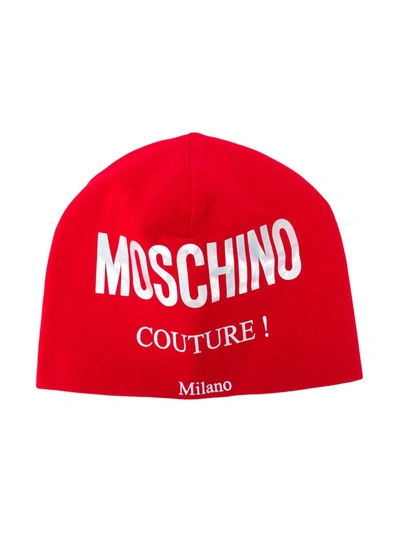 Moschino Kids' Logo-print Beanie In Red