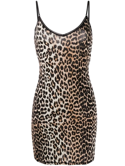 Ganni Rayon Underwear Slip Dress In Leopard