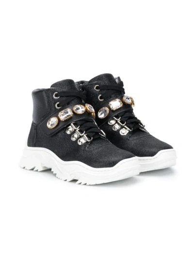 Monnalisa Kids' Stone-embellished Ankle Boots In Black