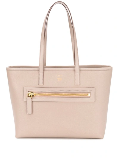 Tom Ford Medium East/west Zip Tote Bag In Taupe