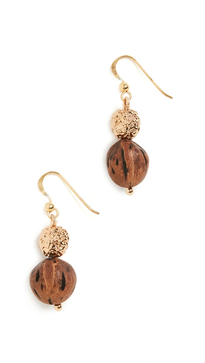 Tohum Wood Beads Resort Earrings In Gold