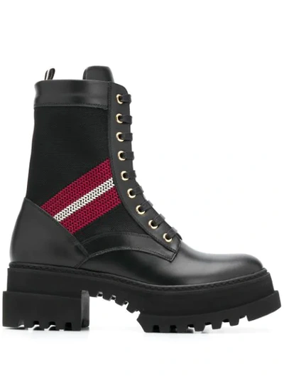 Bally 65mm Giois Leather & Fabric Combat Boots In Black