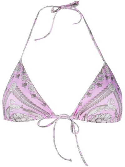Versace Barocco Print Bikini Top In Pink