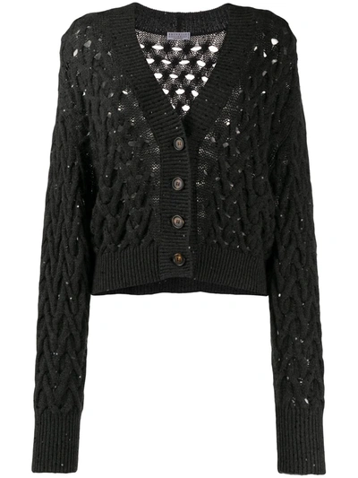 Brunello Cucinelli Cable Knit Sequin Cashmere & Silk Cardigan In Lignite