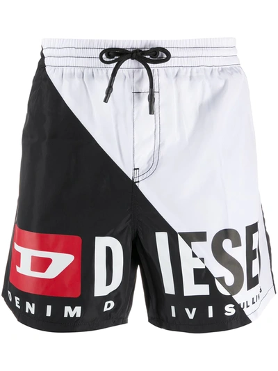 Diesel Two-tone Logo Swim Shorts In Black