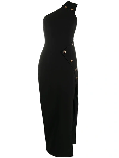 Versace Medusa Motif One-shoulder Evening Dress In Black