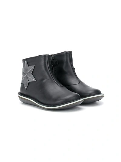 Camper Kids' Star Appliqué Leather Boots In Black