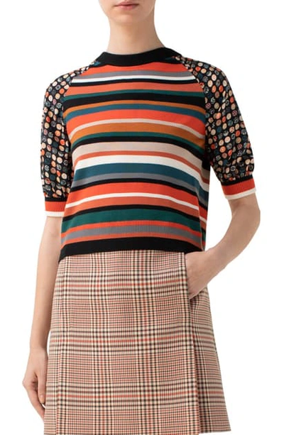 Akris Punto Stripe & Dot Puff Sleeve Wool Sweater In Multicolor/ Black