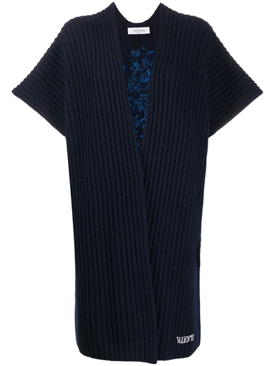 Valentino Oversize Embroidered Wool & Cashmere Poncho Sweater In Dark Blue