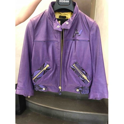 Pre-owned Hogan Leather Biker Jacket In Purple