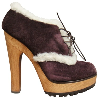 Pre-owned Dolce & Gabbana Purple Shearling Ankle Boots