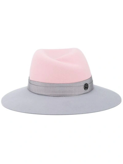 Maison Michel 'virginie' Colourblock Rabbit Furfelt Fedora Hat In Grey/pink