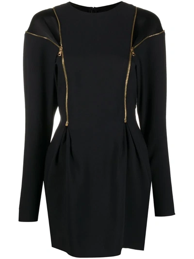 Versace Zip-detail Fitted Mini Dress In Black