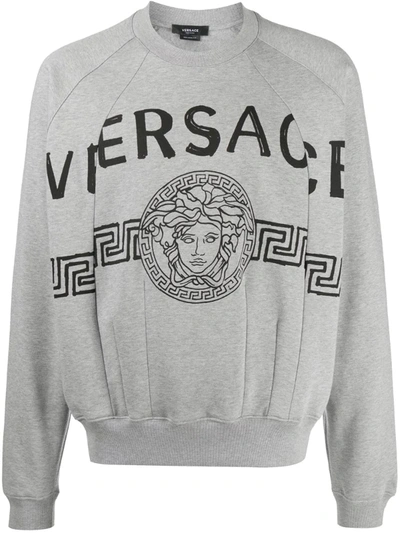 Versace Spliced Medusa Head Logo Print Sweatshirt In Grey