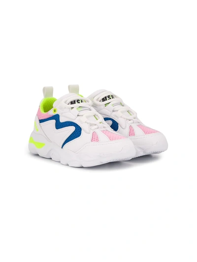 Msgm Teen Colour Blocked Trainers In White