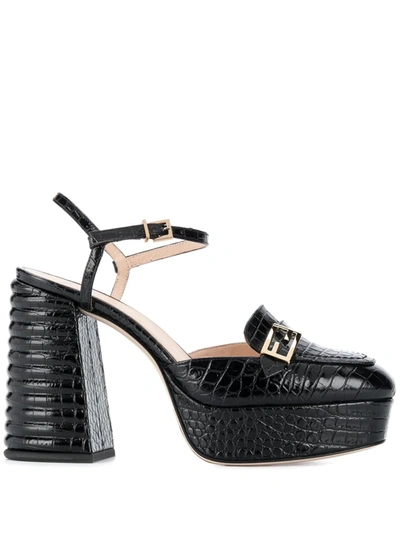 Fendi Crocodile-effect Ff-motif Pumps In Black