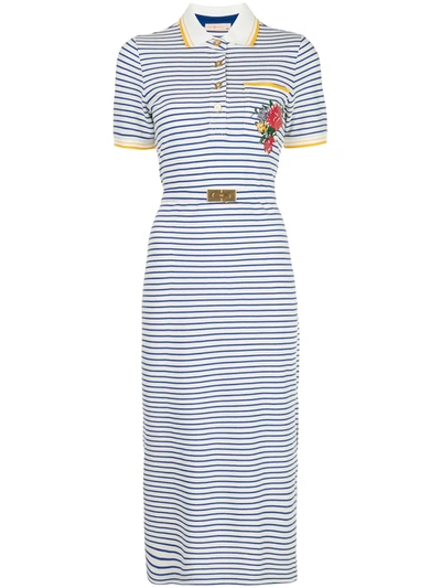 Tory Burch Striped Polo Midi Dress In White