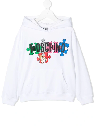 Moschino Kids' Puzzle-print Logo Hoodie In White