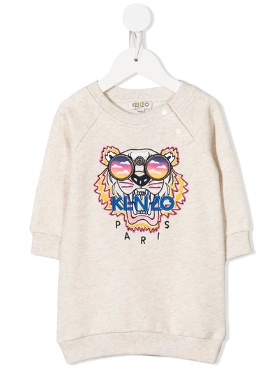 Kenzo Kids' Tiger-embroidered Sweatshirt Dress In Beige