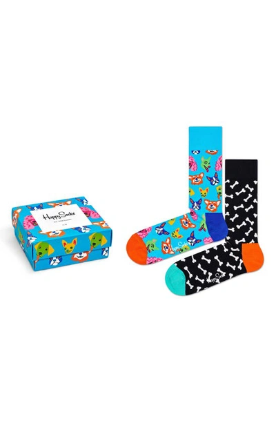 Happy Socks Dog 2-pack Crew Socks In Blue Multi