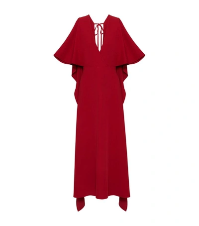 Valentino Silk Cape Dress In Crimson