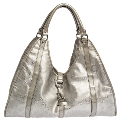 Pre-owned Gucci Metallic Grey Gg Imprime Canvas And Leather Large Joy Shoulder Bag