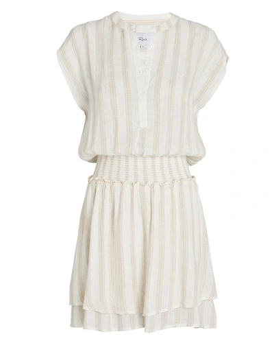 Rails Angelina Smocked Stripe Mini Dress In Light Brown/ivory
