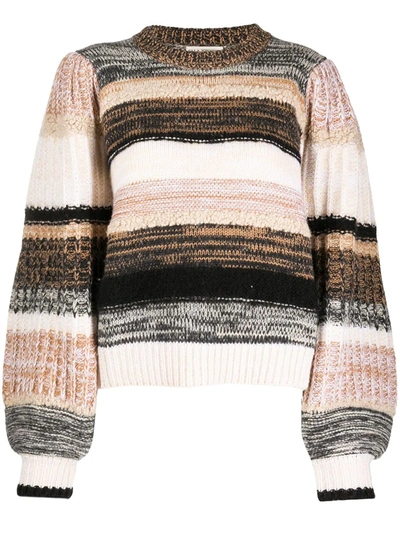 Ulla Johnson Samara Striped Blouson Sleeve Sweater In Neutrals