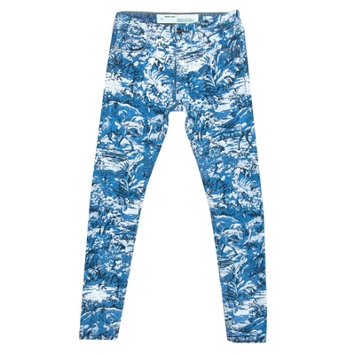 Pre-owned Off-white Blue Tapestry Pattern Printed Denim Skinny Jeans S