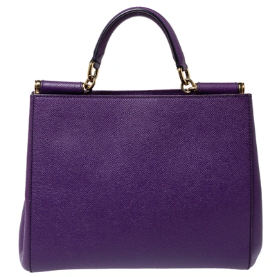 Pre-owned Dolce & Gabbana Purple Leather Medium Miss Sicily Top Handle Bag
