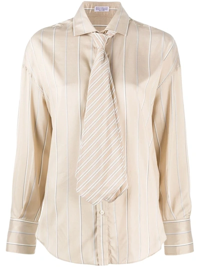Brunello Cucinelli Striped Oversized Shirt In Neutrals