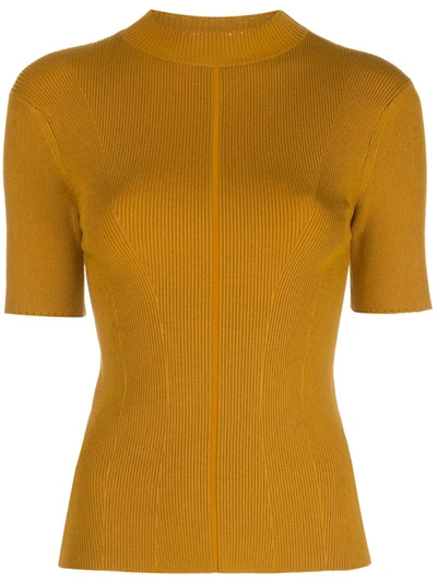 Oscar De La Renta Women's Ribbed Stretch-silk Top In Yellow