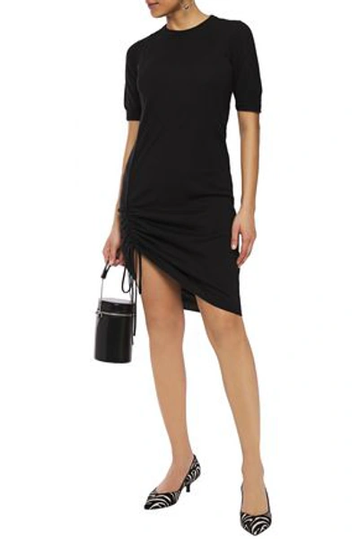 Love Moschino Asymmetric Ruched Wool-blend Dress In Black