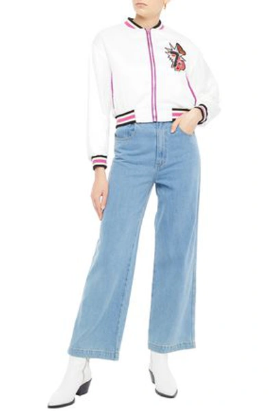 Maje Bloomy Cropped Appliquéd Satin-twill Bomber Jacket In White