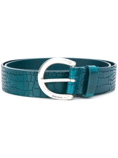 Diesel Croc-effect Leather Belt In Blue