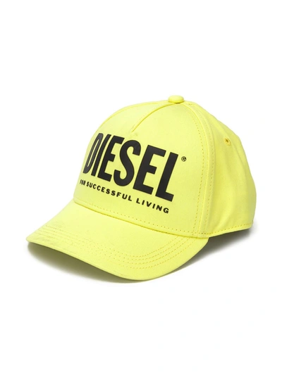 Diesel Kids' Logo Print Baseball Cap In Yellow