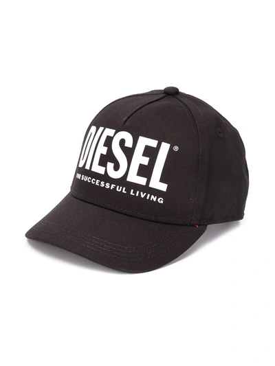 Diesel Kids' Logo Print Baseball Cap In Black