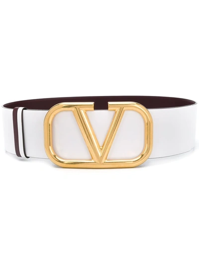 Valentino Garavani Vlogo Metal Plaque Reversible Leather Belt In White
